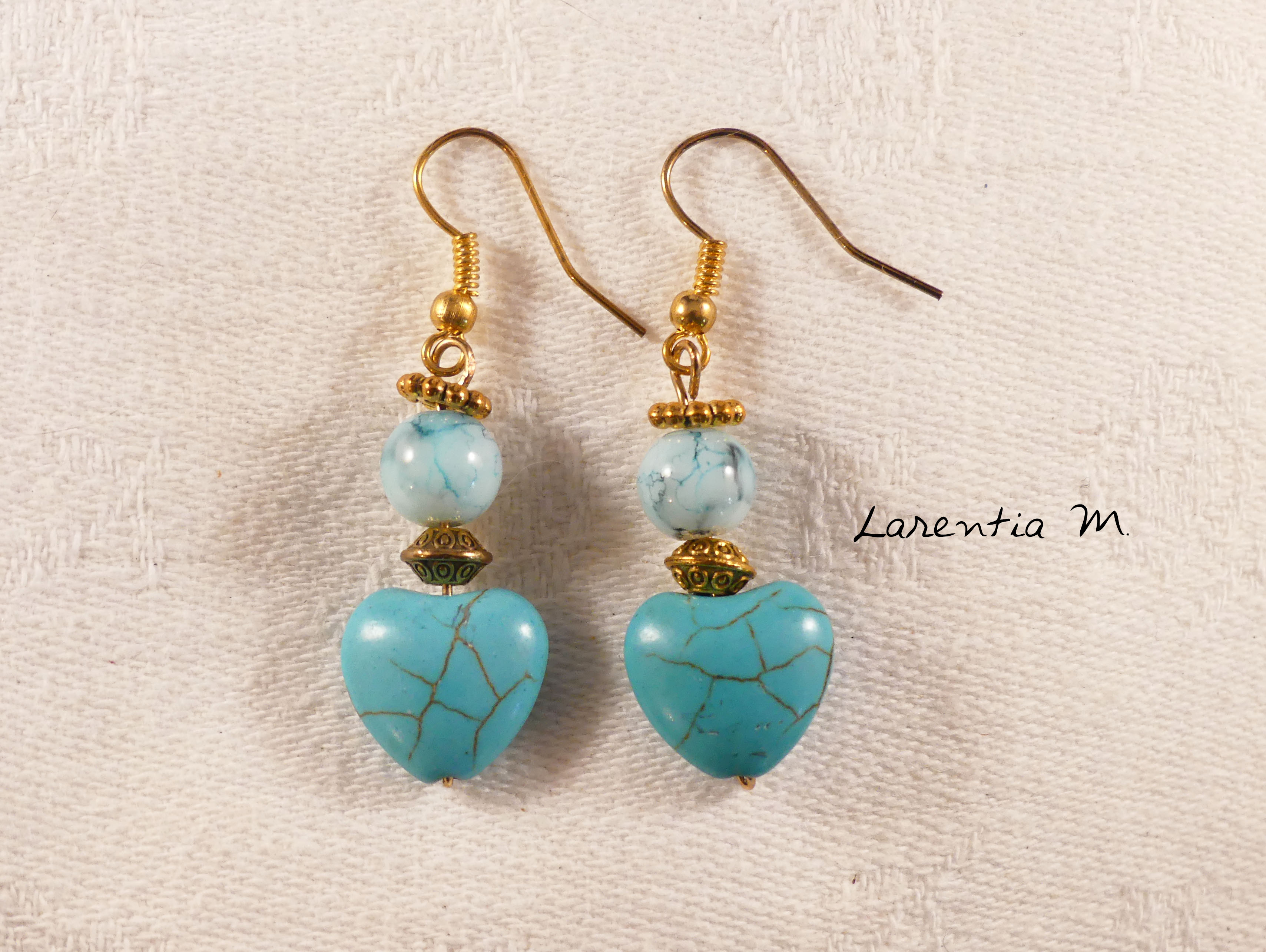 boucles d'oreilles coeurs turquoise